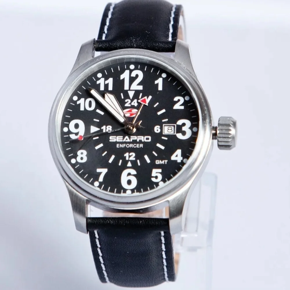 Seapro Men's Enforcer Black Leather Watch